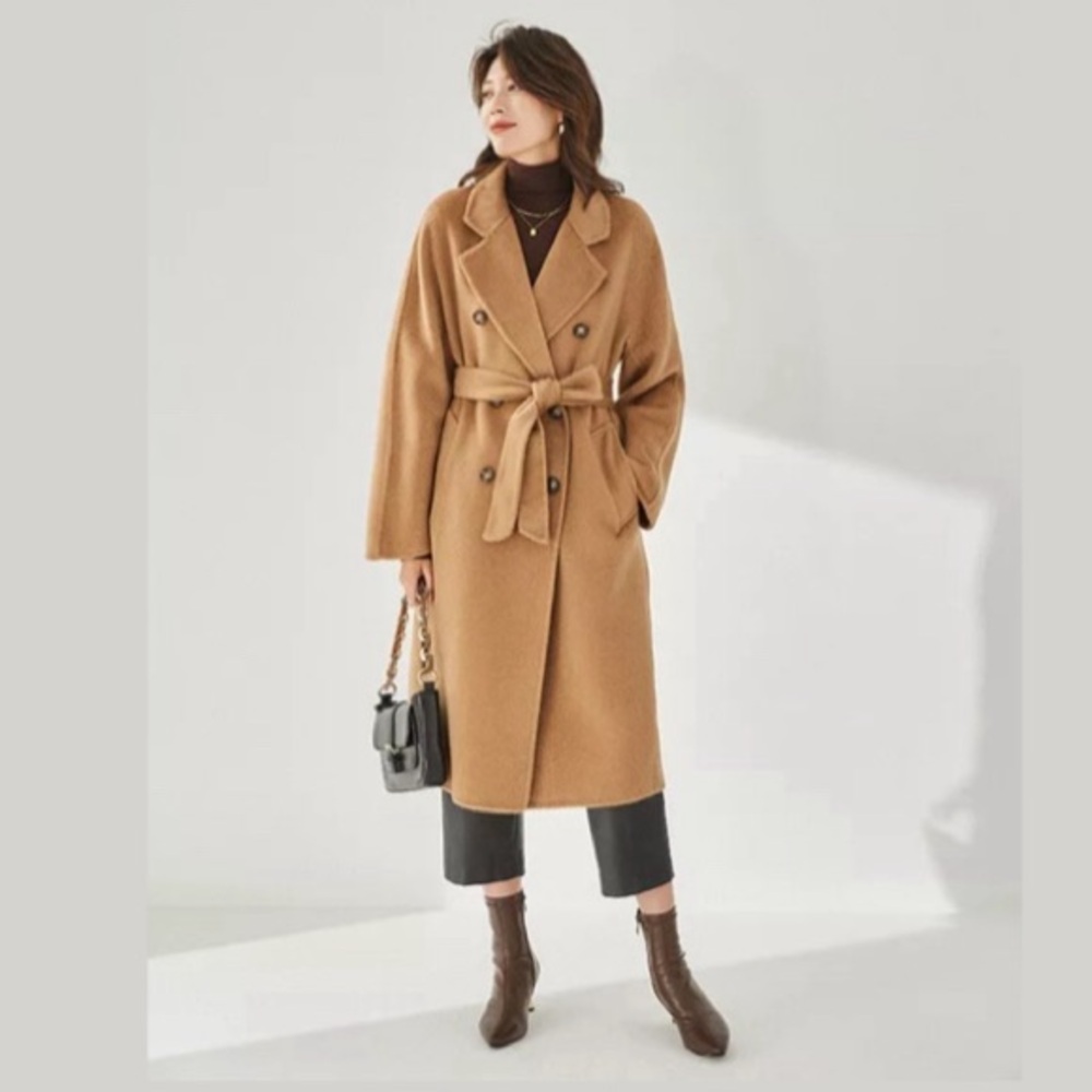 NWOT Lilysilk Double-Faced 100% Wool Robe Coat in Camel Beige MSRP$899